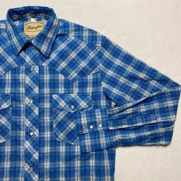 Wrangler Western Shirt Mens Small Petite Long Sleeve Plaid Cowboy Button Up - Picture 3 of 11